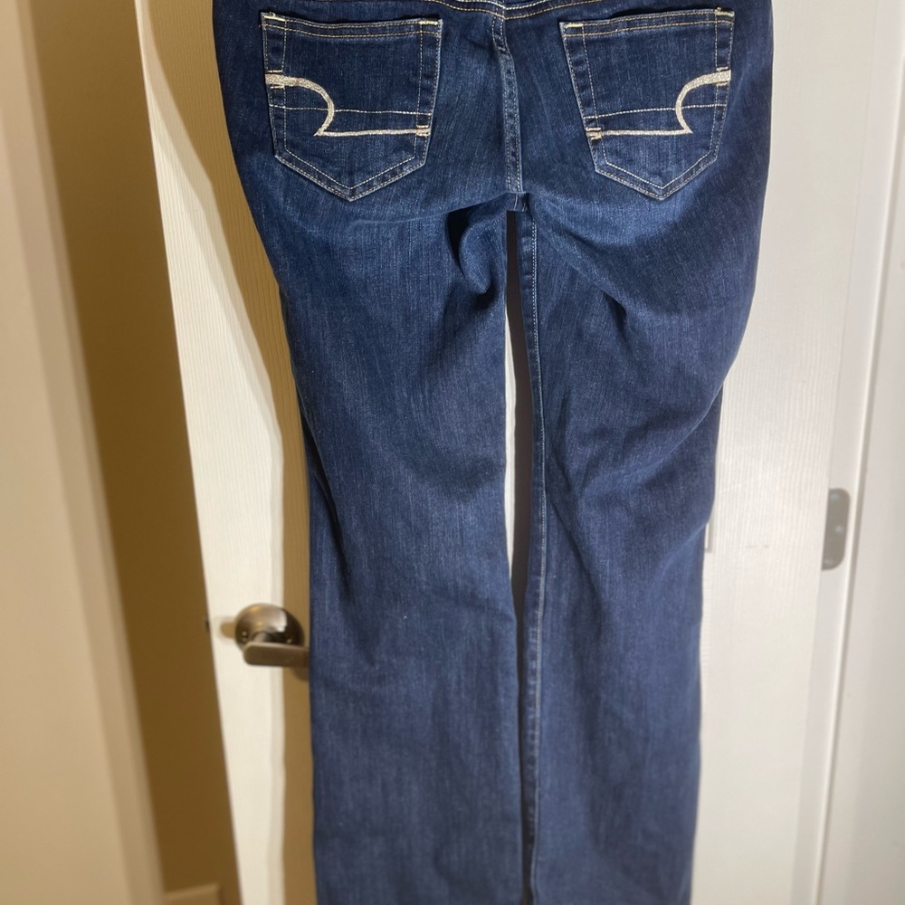 American Eagle Stretch Slim Boot Jeans size 8 Whiskered Wash Y2K - Picture 9 of 11